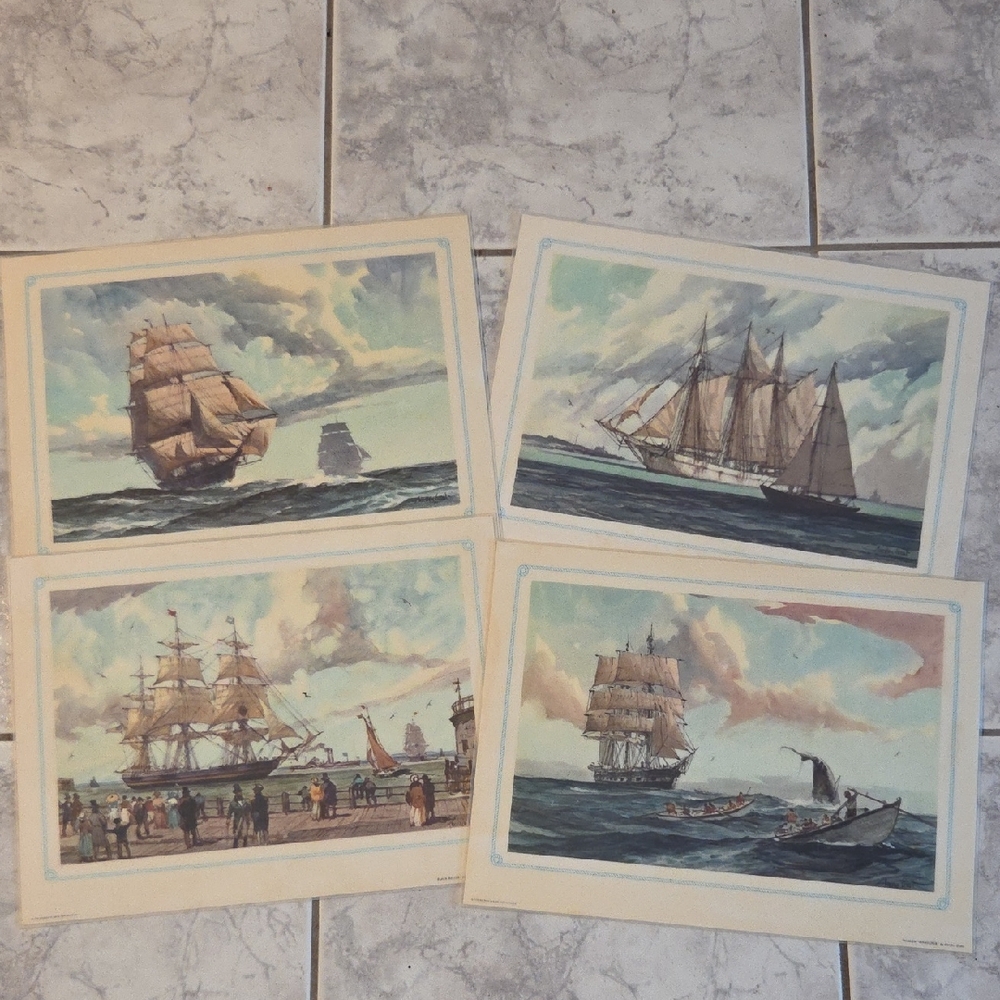 Vintage Sailing Ships Placemats by Gorden Grant (Set Of 4 With Original Cover)